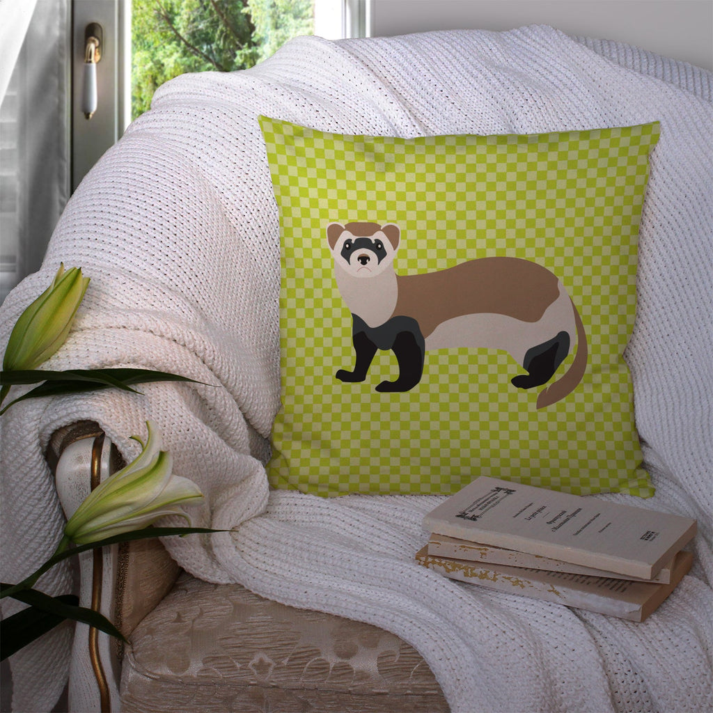 Ferret Green Decorative Throw Pillow 14x14 Indoor Outdoor Accent Cushion, Fabric Cover with Insert for Sofa, Bed, Porch & Living Room