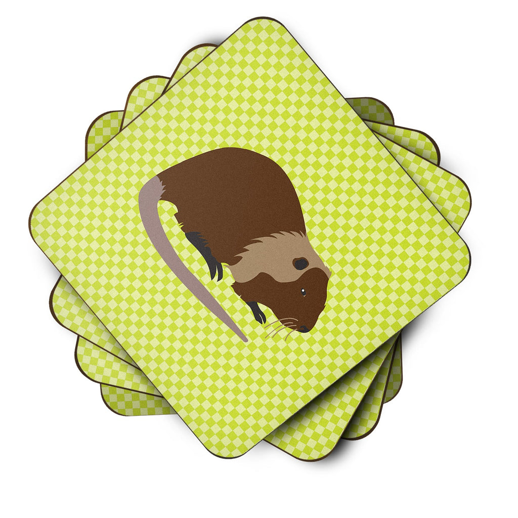 Coypu Nutria River Rat Green Foam Coasters Set of 4 Cup Coasters for Indoor Outdoor, Tabletop Protection, Anti Slip, Mouse pad Material
