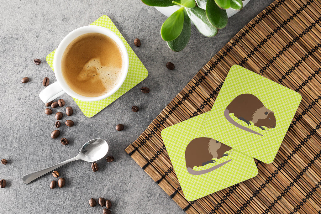 Coypu Nutria River Rat Green Foam Coasters Set of 4 Cup Coasters for Indoor Outdoor, Tabletop Protection, Anti Slip, Mouse pad Material