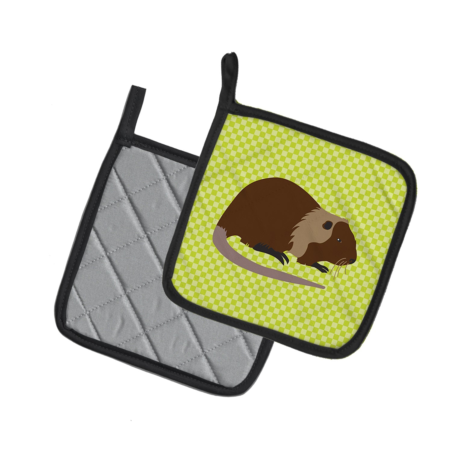 Coypu Nutria River Rat Green Pot Holder Set of 2 Heat Resistant Quilted Hot Pads 7.5 x 7.5 Inch, Insulated Kitchen Trivets for Cooking & Baking