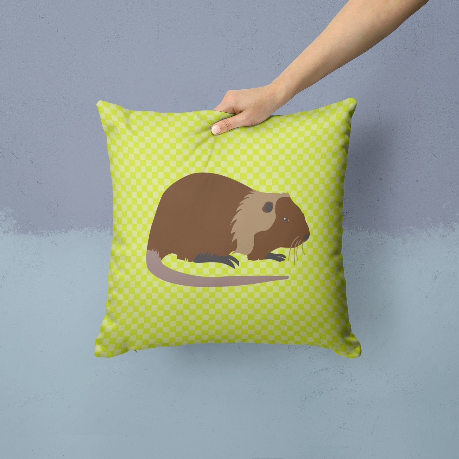 Coypu Nutria River Rat Green Decorative Throw Pillow 14x14 Indoor Outdoor Accent Cushion, Fabric Cover with Insert for Sofa, Bed, Porch & Living Room