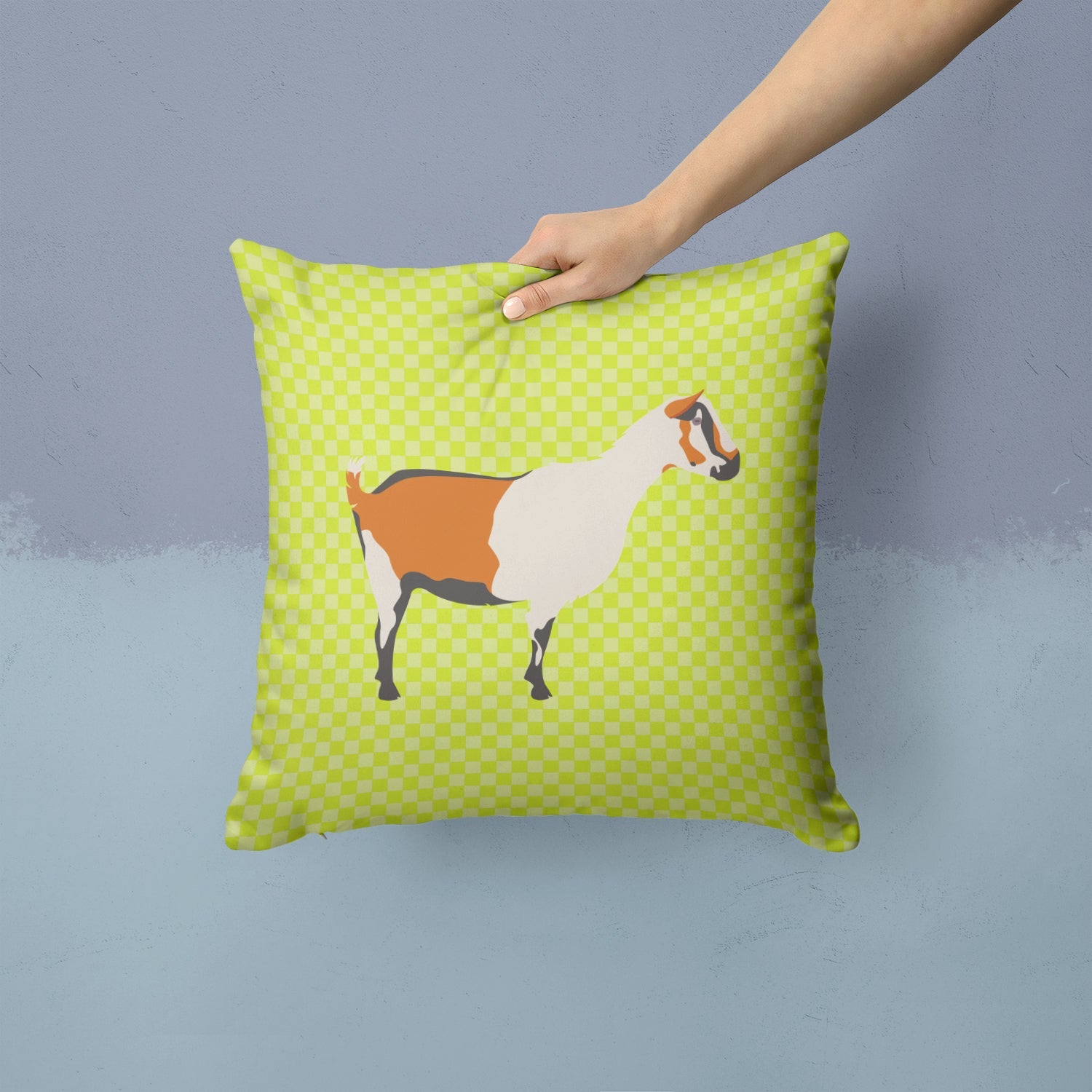 Alpine Goat Green Decorative Throw Pillow 14x14 Indoor Outdoor Accent Cushion, Fabric Cover with Insert for Sofa, Bed, Porch & Living Room
