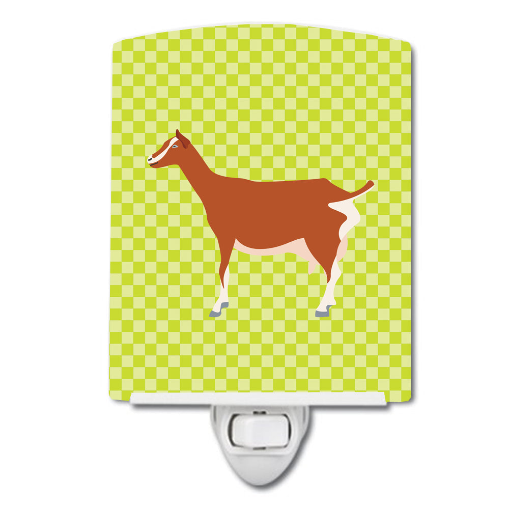 Toggenburger Goat Green Ceramic Night Light Compact, UL-Certified, Ideal for Bedroom, Bathroom, Nursery, Hallway, Kitchen, 6x4x3, Multicolor