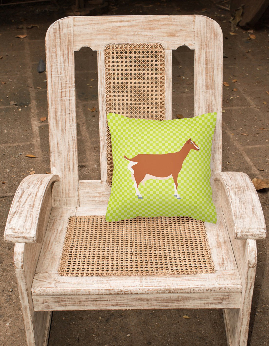 Toggenburger Goat Green Decorative Throw Pillow 18x18 Indoor Outdoor Accent Cushion, Fabric Cover with Insert for Sofa, Bed, Porch & Living Room