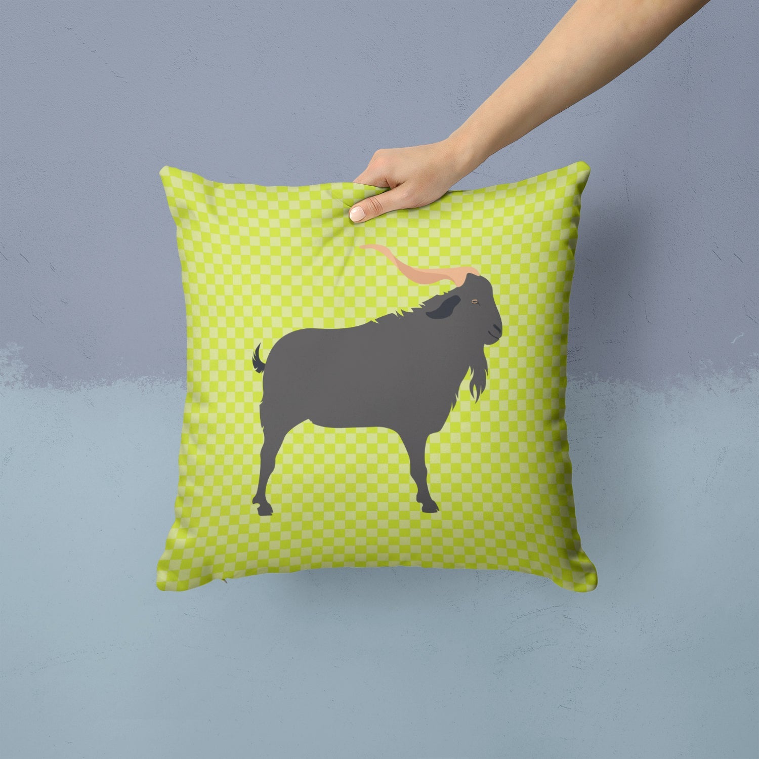 Verata Goat Green Decorative Throw Pillow 14x14 Indoor Outdoor Accent Cushion, Fabric Cover with Insert for Sofa, Bed, Porch & Living Room