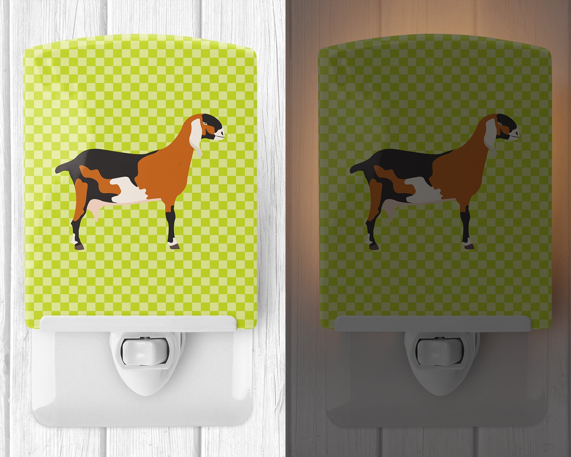 Anglo-nubian Nubian Goat Green Ceramic Night Light Compact, UL-Certified, Ideal for Bedroom, Bathroom, Nursery, Hallway, Kitchen, 6x4x3, Multicolor