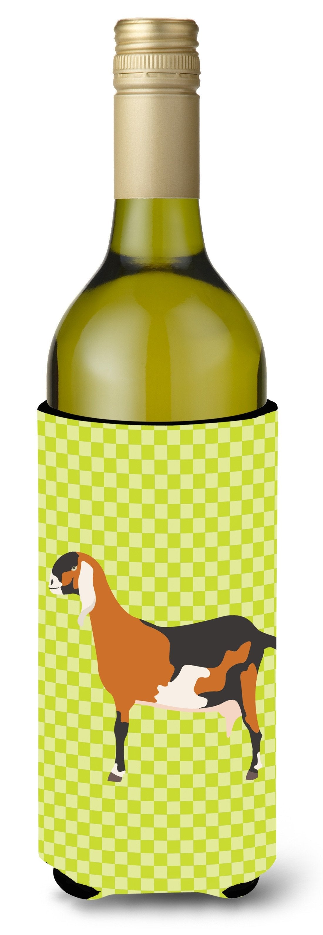 Anglo-nubian Nubian Goat Green Wine Bottle Hugger Gift Sleeve for Standard 750 ml Bottles, Insulated Reusable Also Fits Mini Shot & Pint Bottles