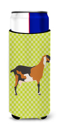 Anglo-nubian Nubian Goat Green Slim Can Hugger , Insulated Foam Hugger for 12 oz Slim Cans, Beer Bottles & Water Bottles, Printed in USA