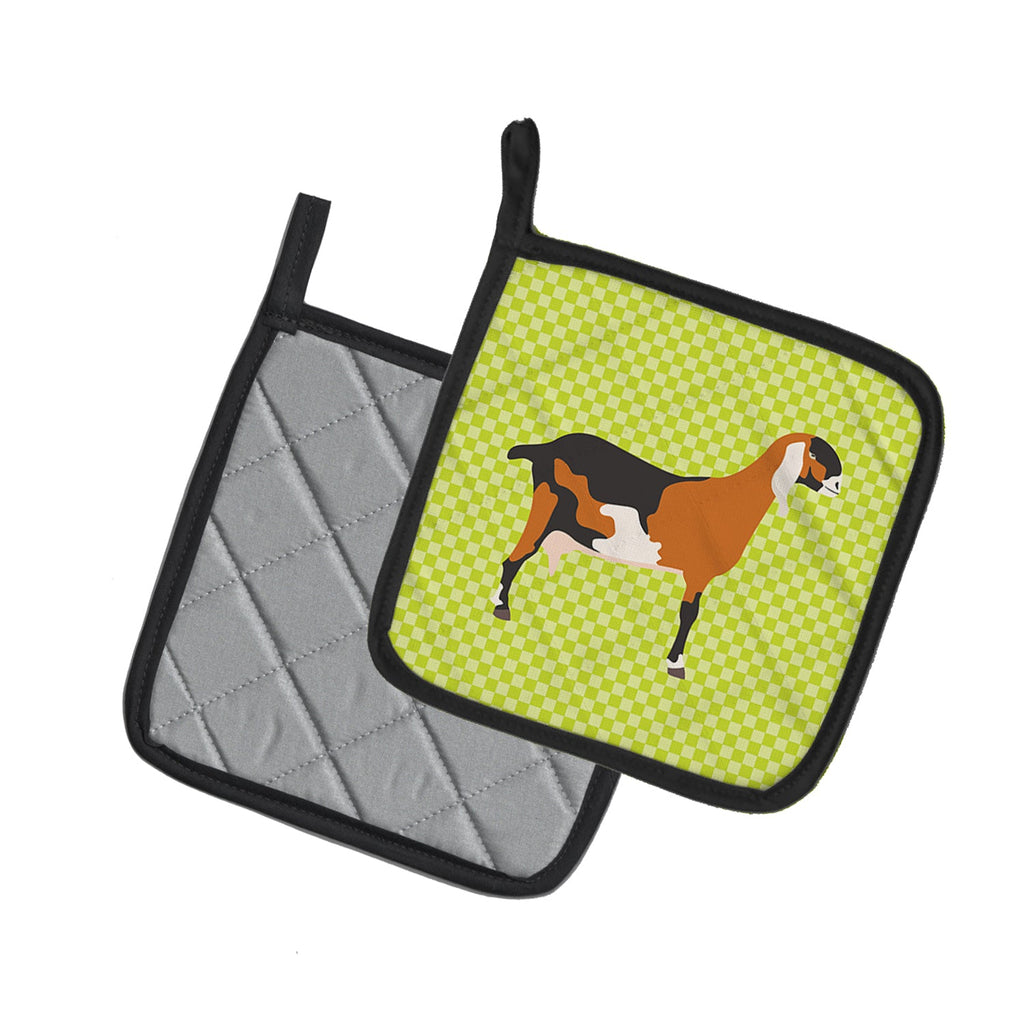 Anglo-nubian Nubian Goat Green Pot Holder Set of 2 Heat Resistant Quilted Hot Pads 7.5 x 7.5 Inch, Insulated Kitchen Trivets for Cooking & Baking