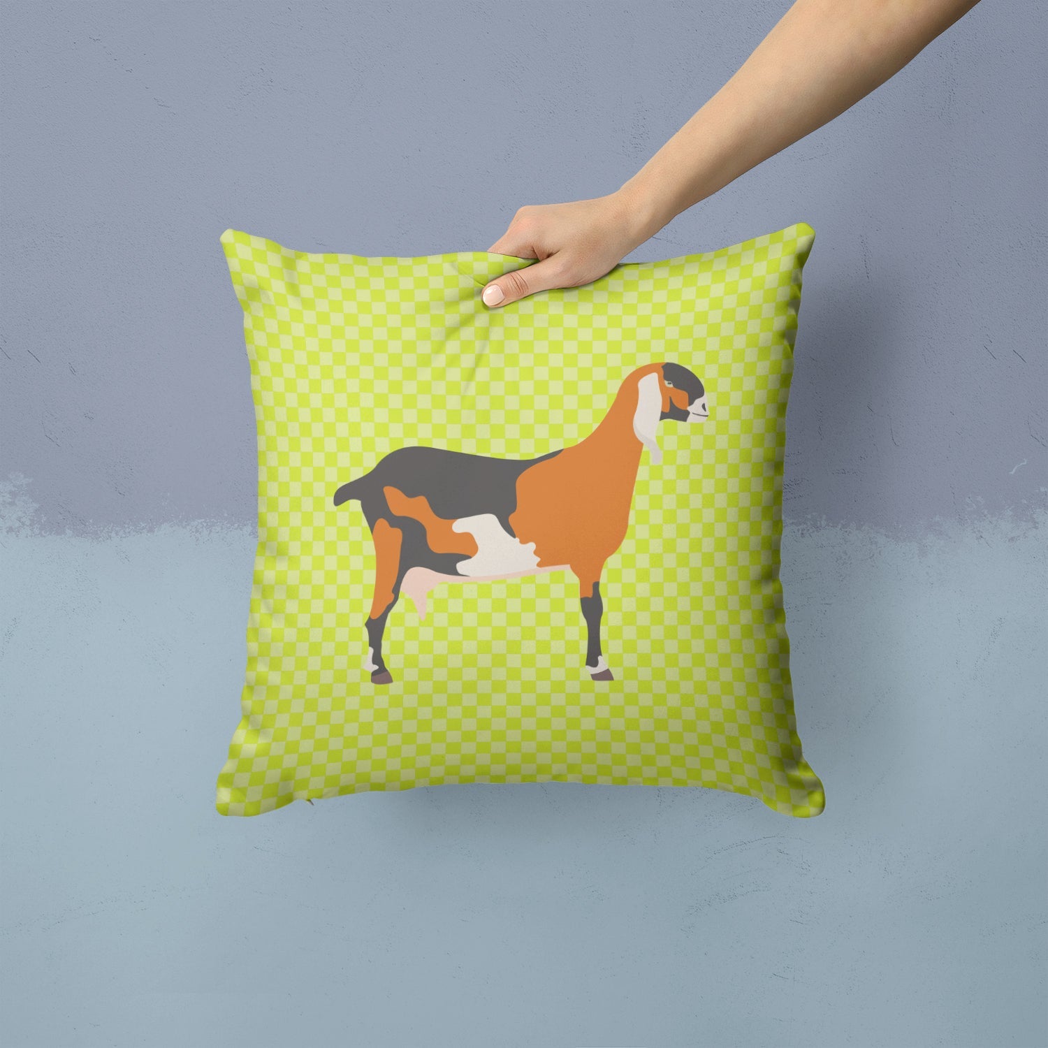 Anglo-nubian Nubian Goat Green Decorative Throw Pillow 14x14 Indoor Outdoor Accent Cushion, Fabric Cover with Insert for Sofa, Bed, Porch & Living Room