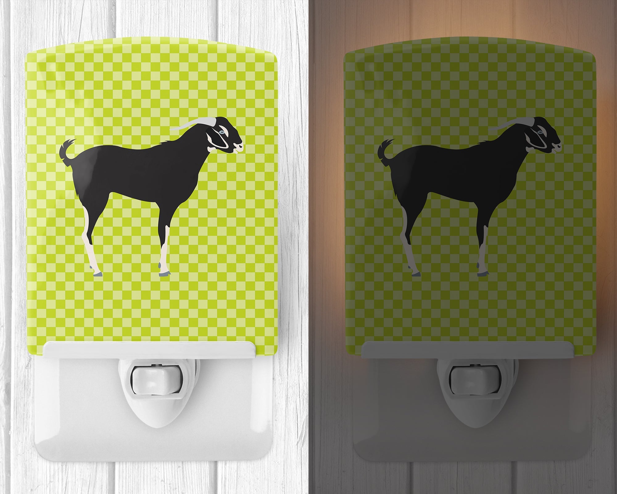 Black Bengal Goat Green Ceramic Night Light Compact, UL-Certified, Ideal for Bedroom, Bathroom, Nursery, Hallway, Kitchen, 6x4x3, Multicolor