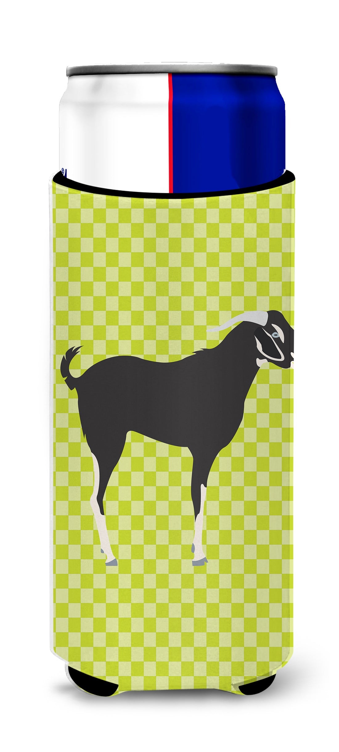 Black Bengal Goat Green Slim Can Hugger , Insulated Foam Hugger for 12 oz Slim Cans, Beer Bottles & Water Bottles, Printed in USA