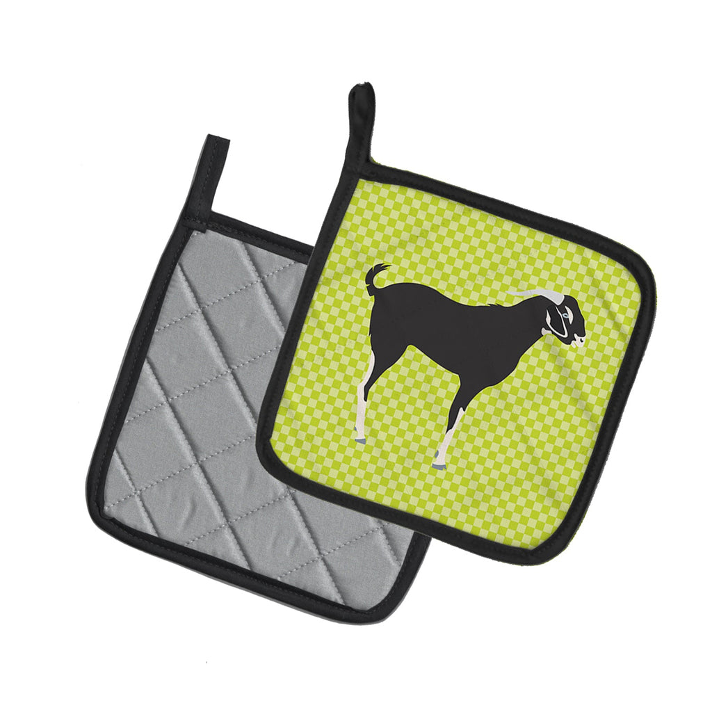 Black Bengal Goat Green Pot Holder Set of 2 Heat Resistant Quilted Hot Pads 7.5 x 7.5 Inch, Insulated Kitchen Trivets for Cooking & Baking