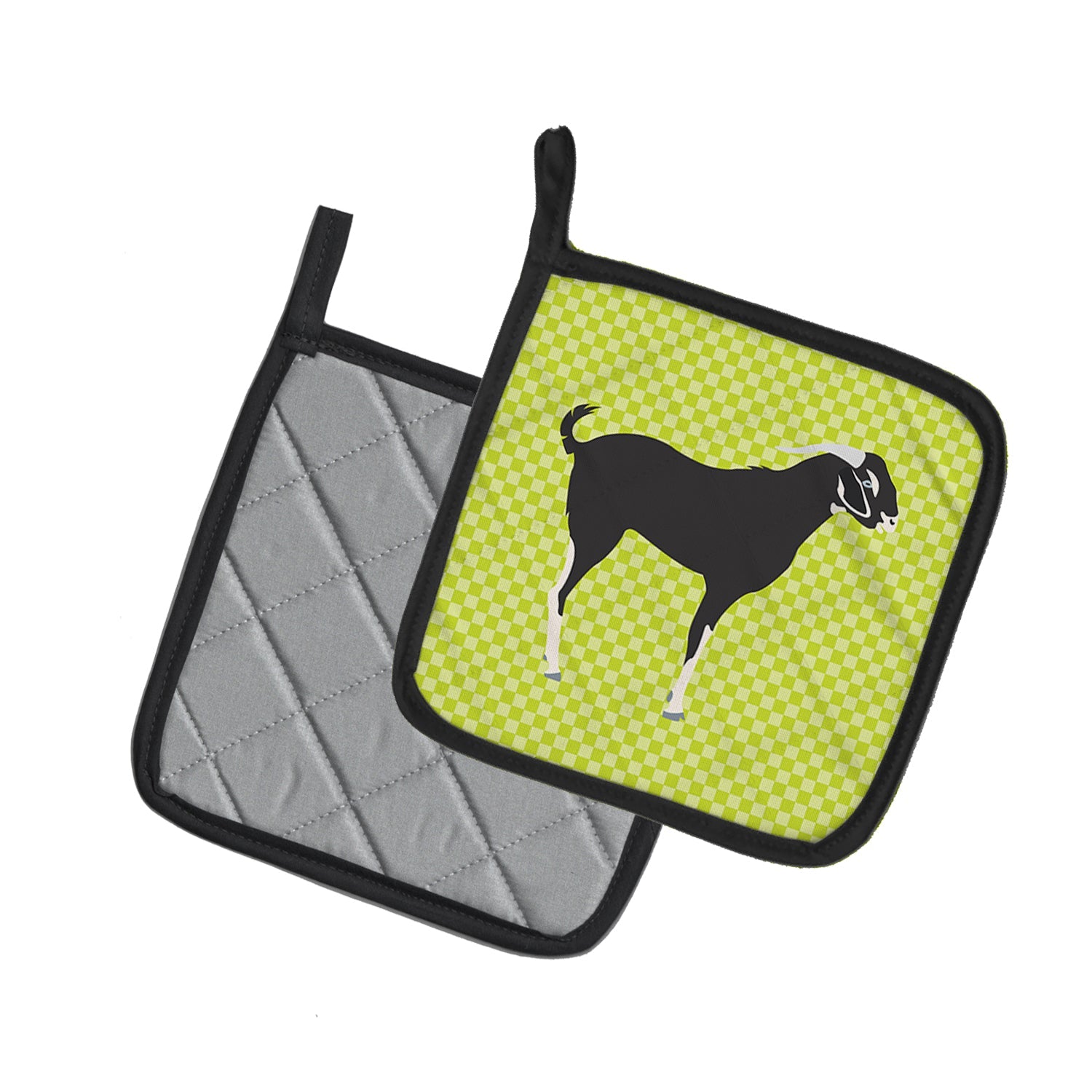 Black Bengal Goat Green Pot Holder Set of 2 Heat Resistant Quilted Hot Pads 7.5 x 7.5 Inch, Insulated Kitchen Trivets for Cooking & Baking