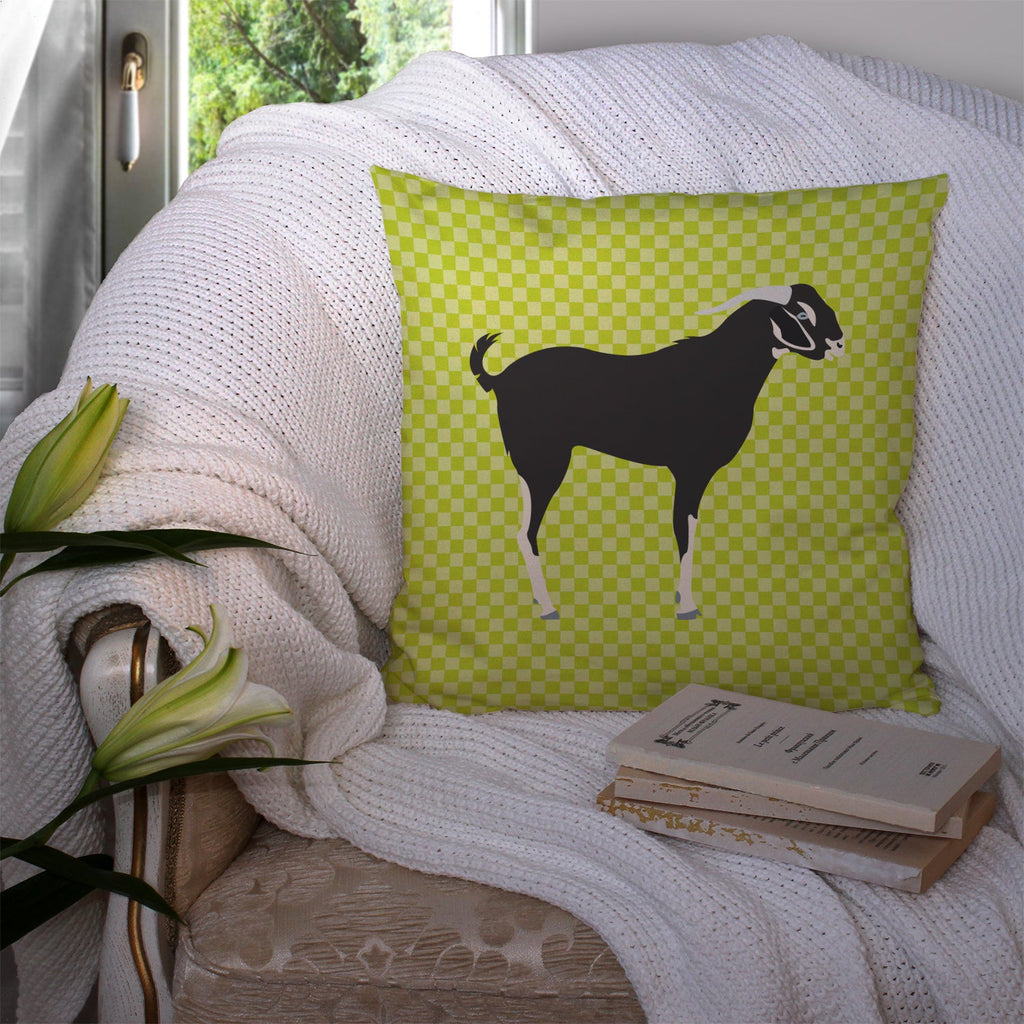 Black Bengal Goat Green Decorative Throw Pillow 14x14 Indoor Outdoor Accent Cushion, Fabric Cover with Insert for Sofa, Bed, Porch & Living Room