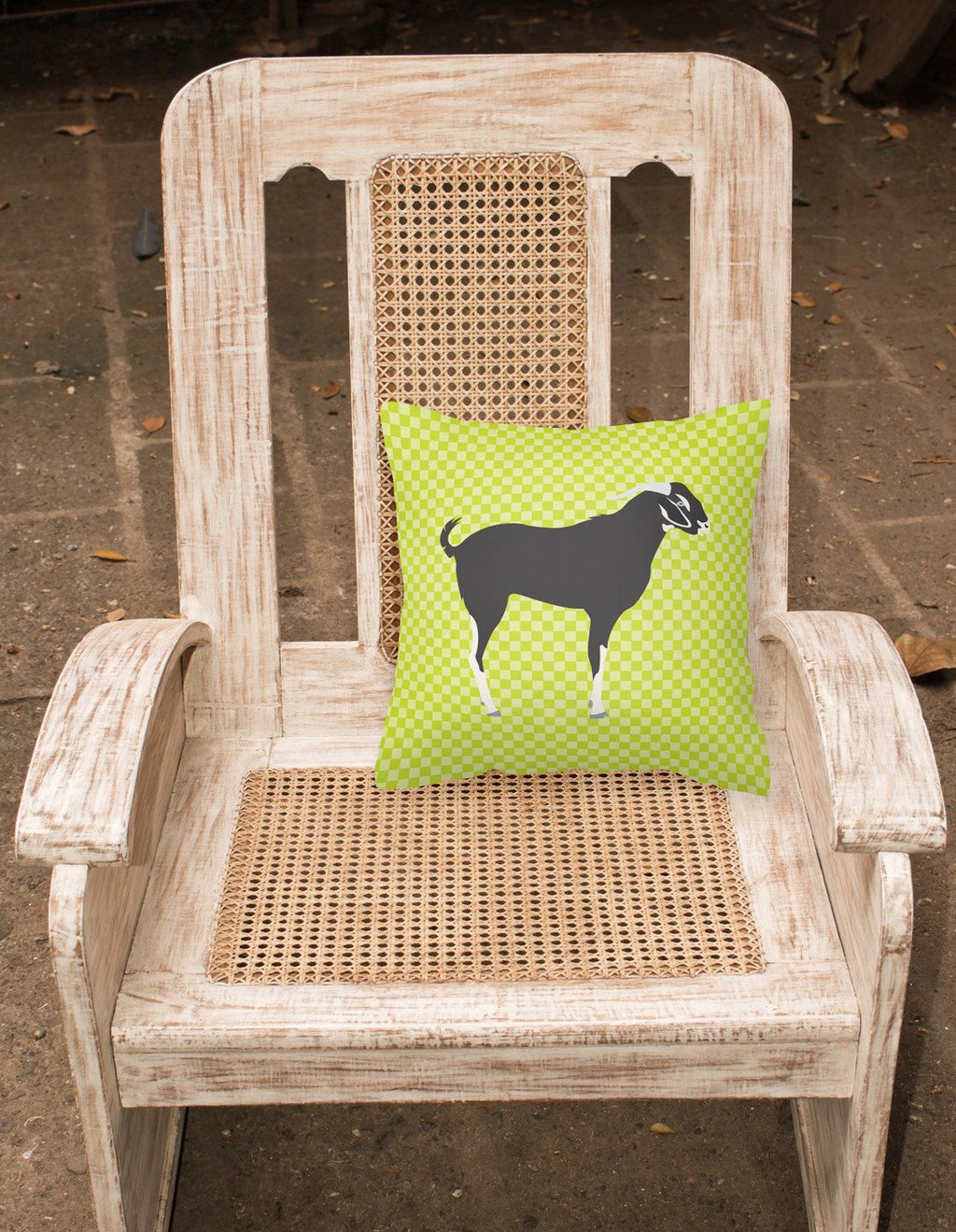Black Bengal Goat Green Decorative Throw Pillow 18x18 Indoor Outdoor Accent Cushion, Fabric Cover with Insert for Sofa, Bed, Porch & Living Room