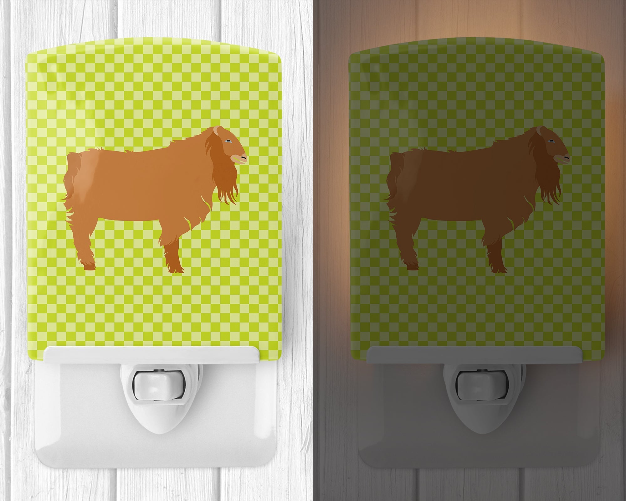 American Lamancha Goat Green Ceramic Night Light Compact, UL-Certified, Ideal for Bedroom, Bathroom, Nursery, Hallway, Kitchen, 6x4x3, Multicolor