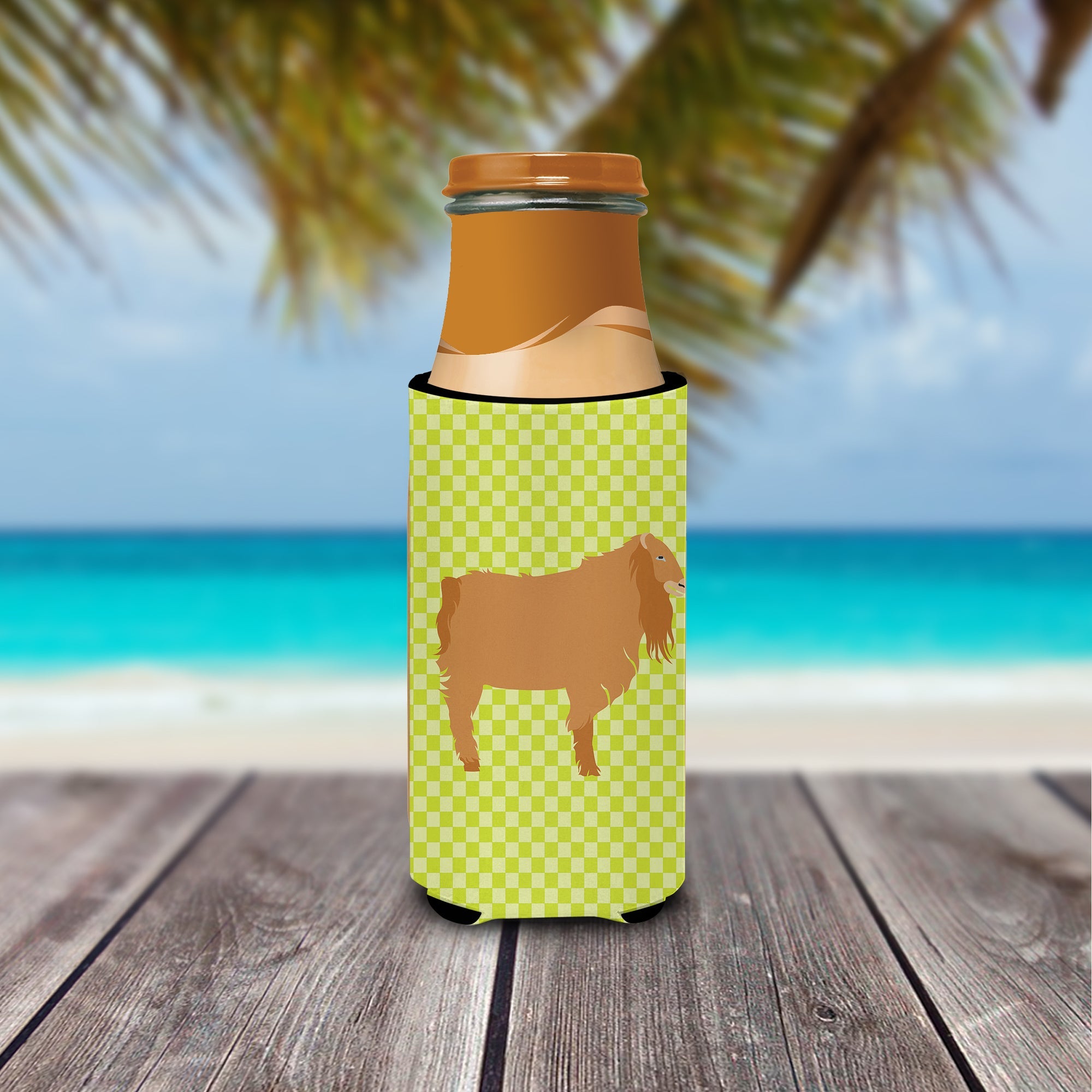 American Lamancha Goat Green Slim Can Hugger , Insulated Foam Hugger for 12 oz Slim Cans, Beer Bottles & Water Bottles, Printed in USA