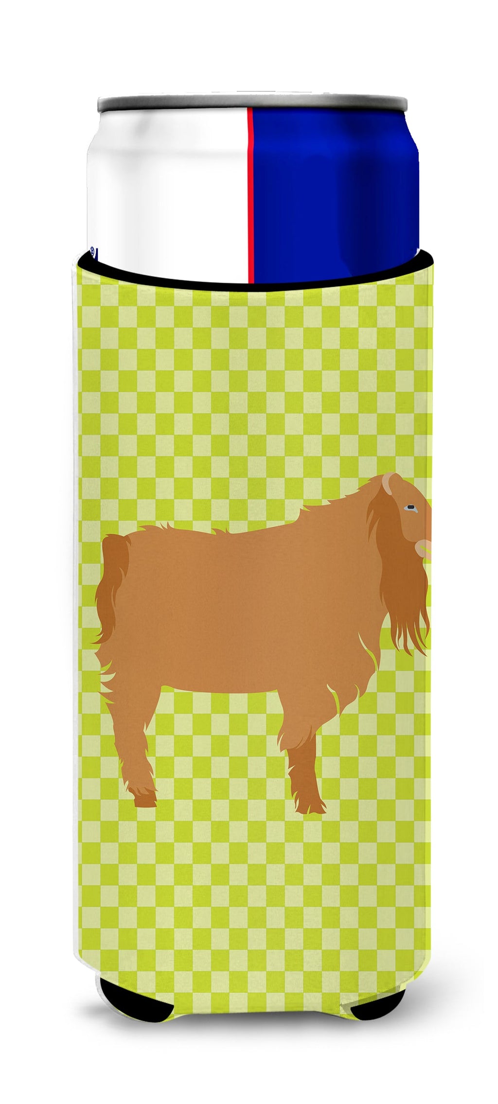 American Lamancha Goat Green Slim Can Hugger , Insulated Foam Hugger for 12 oz Slim Cans, Beer Bottles & Water Bottles, Printed in USA