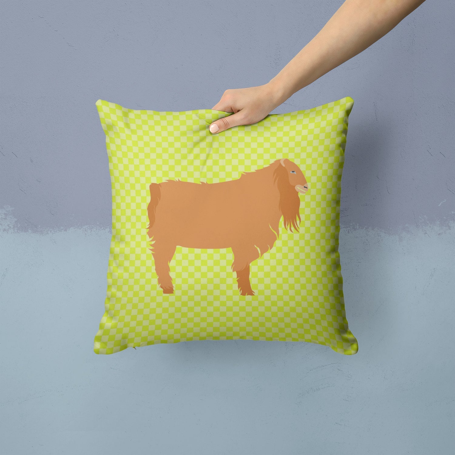 American Lamancha Goat Green Decorative Throw Pillow 14x14 Indoor Outdoor Accent Cushion, Fabric Cover with Insert for Sofa, Bed, Porch & Living Room