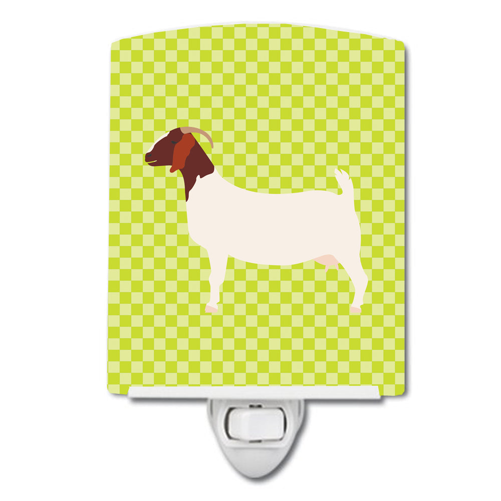 Boer Goat Green Ceramic Night Light Compact, UL-Certified, Ideal for Bedroom, Bathroom, Nursery, Hallway, Kitchen, 6x4x3, Multicolor