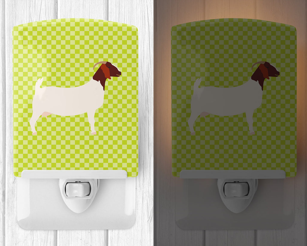 Boer Goat Green Ceramic Night Light Compact, UL-Certified, Ideal for Bedroom, Bathroom, Nursery, Hallway, Kitchen, 6x4x3, Multicolor