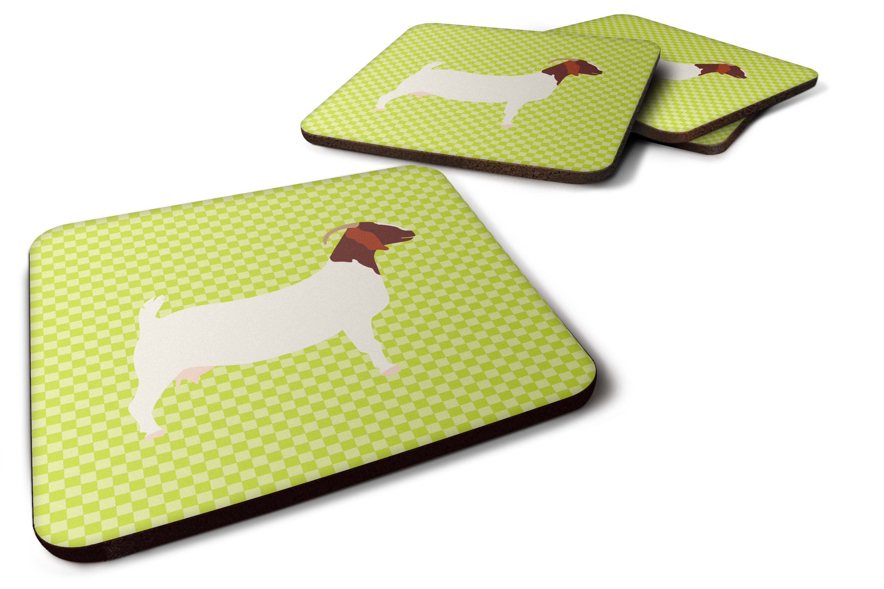 Boer Goat Green Foam Coasters Set of 4 Cup Coasters for Indoor Outdoor, Tabletop Protection, Anti Slip, Mouse pad Material