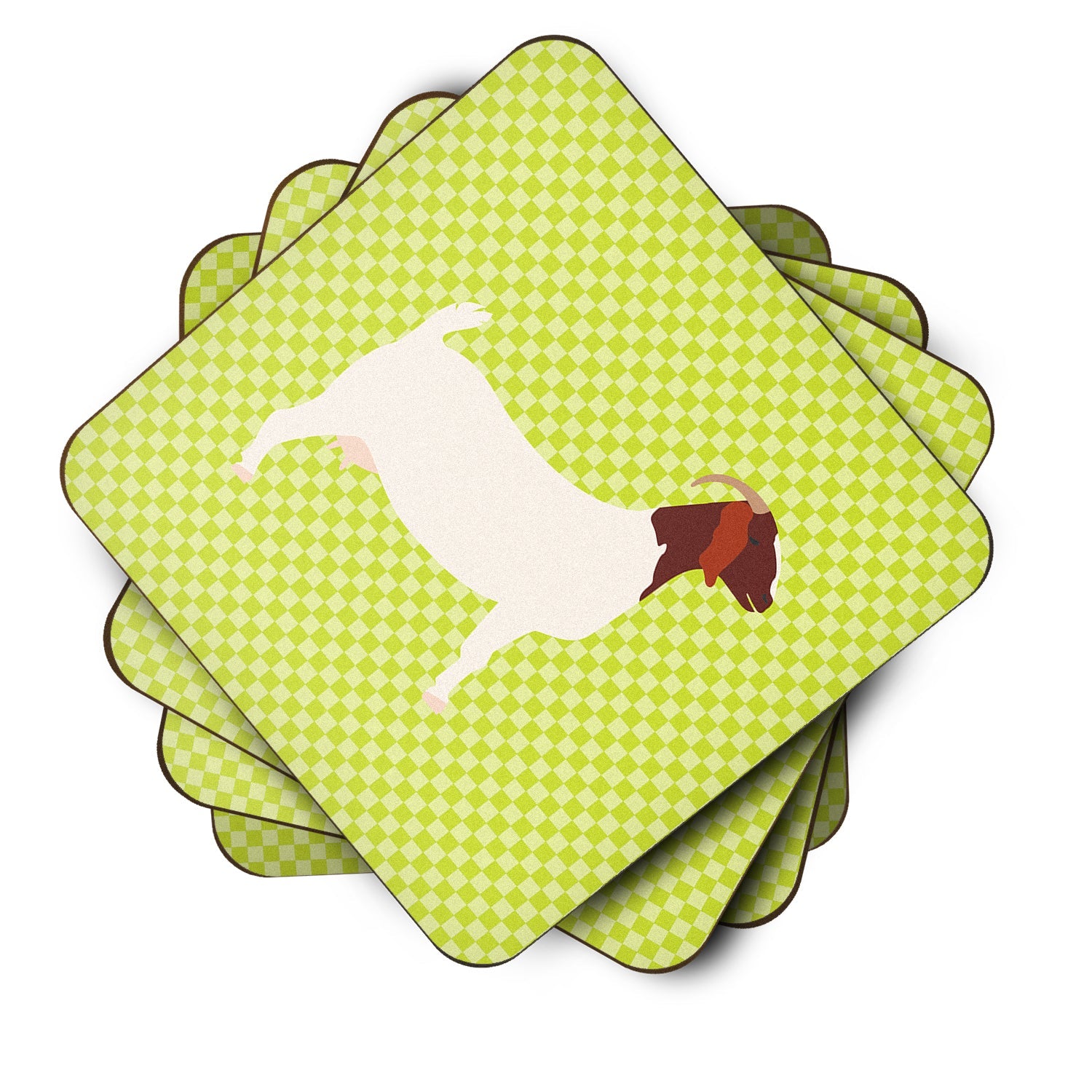 Boer Goat Green Foam Coasters Set of 4 Cup Coasters for Indoor Outdoor, Tabletop Protection, Anti Slip, Mouse pad Material