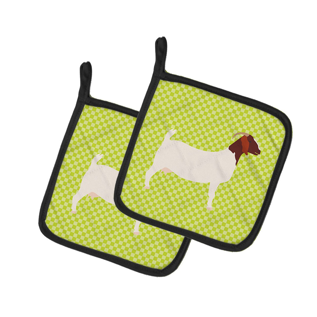 Boer Goat Green Pot Holder Set of 2 Heat Resistant Quilted Hot Pads 7.5 x 7.5 Inch, Insulated Kitchen Trivets for Cooking & Baking