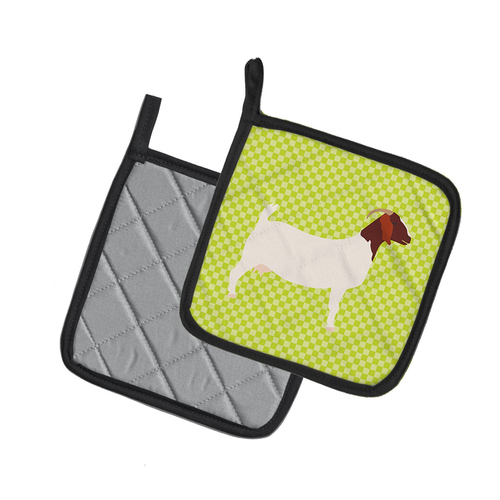 Boer Goat Green Pot Holder Set of 2 Heat Resistant Quilted Hot Pads 7.5 x 7.5 Inch, Insulated Kitchen Trivets for Cooking & Baking