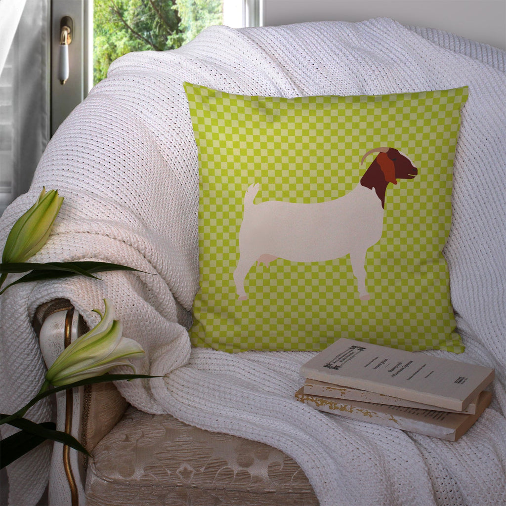 Boer Goat Green Decorative Throw Pillow 14x14 Indoor Outdoor Accent Cushion, Fabric Cover with Insert for Sofa, Bed, Porch & Living Room