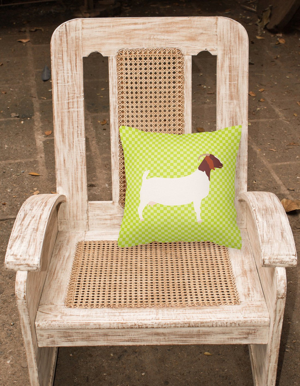 Boer Goat Green Decorative Throw Pillow 18x18 Indoor Outdoor Accent Cushion, Fabric Cover with Insert for Sofa, Bed, Porch & Living Room