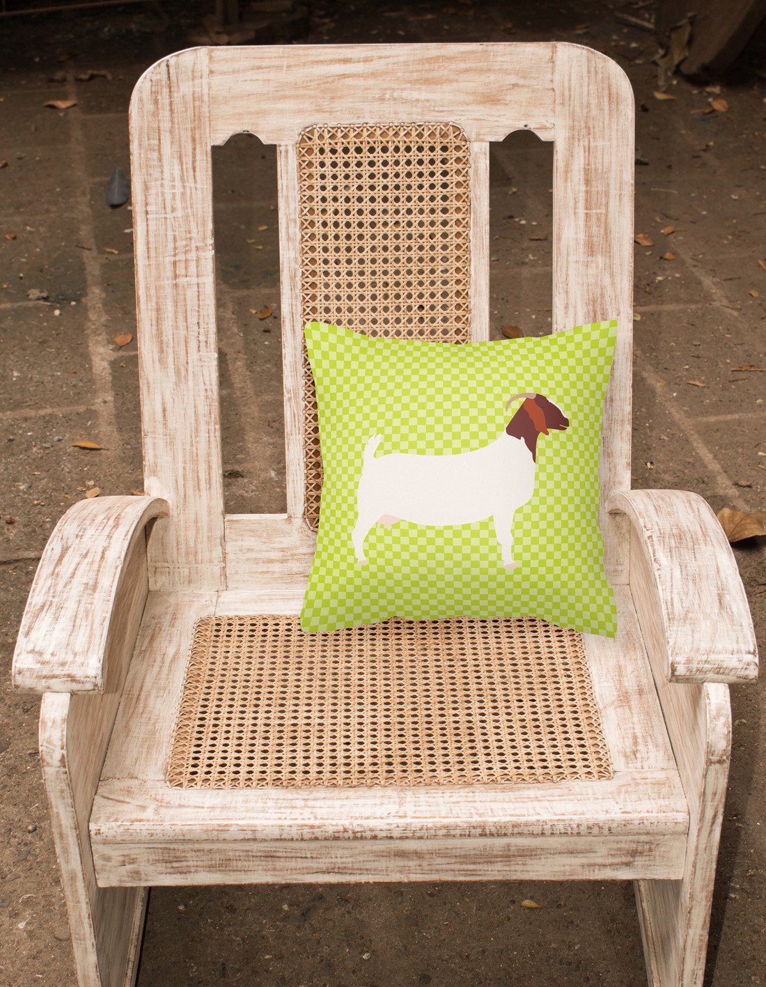 Boer Goat Green Decorative Throw Pillow 18x18 Indoor Outdoor Accent Cushion, Fabric Cover with Insert for Sofa, Bed, Porch & Living Room