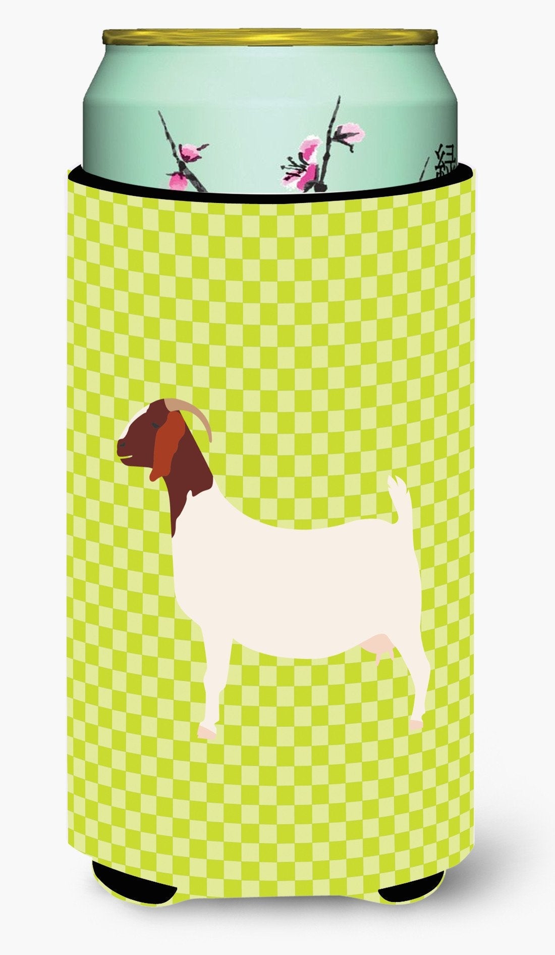 Boer Goat Green Tall Boy Hugger Can Cooler Sleeve Machine Washable Drink Collapsible Insulator Beverage Insulated Holder