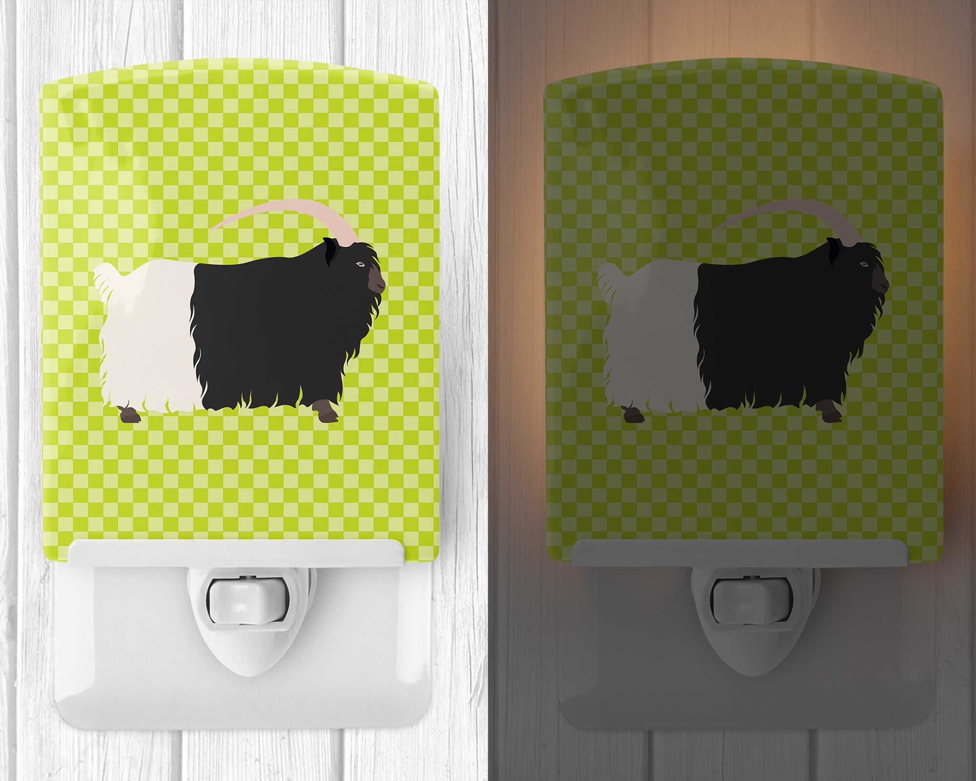 Welsh Black-Necked Goat Green Ceramic Night Light Compact, UL-Certified, Ideal for Bedroom, Bathroom, Nursery, Hallway, Kitchen, 6x4x3, Multicolor