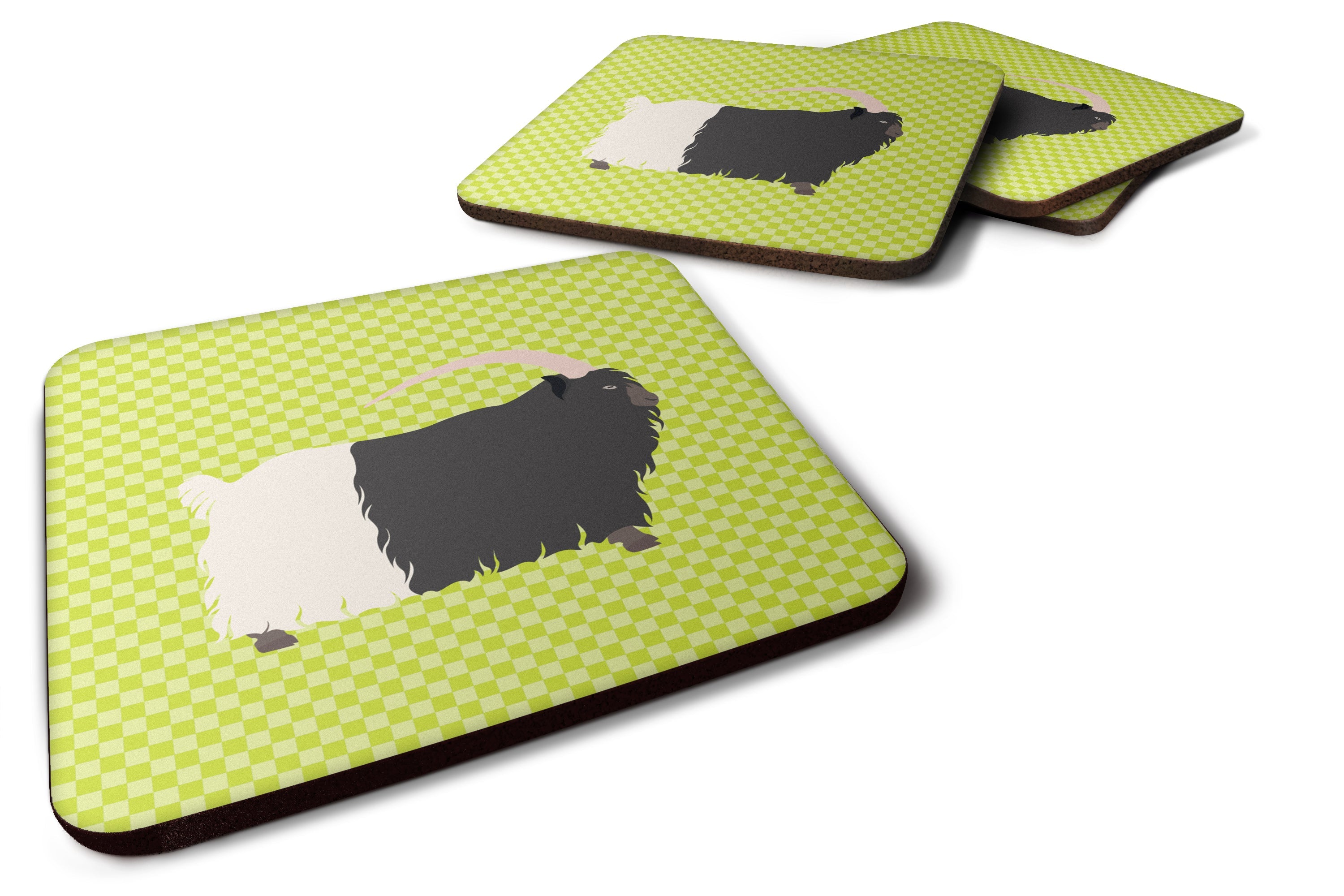 Welsh Black-Necked Goat Green Foam Coasters Set of 4 Cup Coasters for Indoor Outdoor, Tabletop Protection, Anti Slip, Mouse pad Material