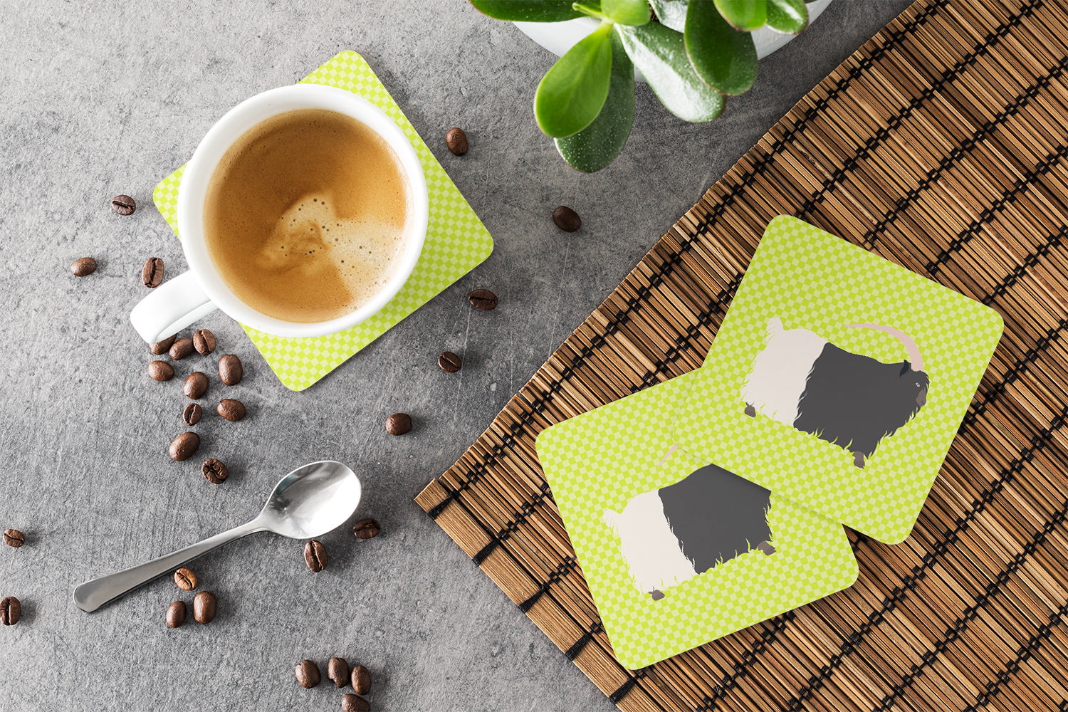 Welsh Black-Necked Goat Green Foam Coasters Set of 4 Cup Coasters for Indoor Outdoor, Tabletop Protection, Anti Slip, Mouse pad Material