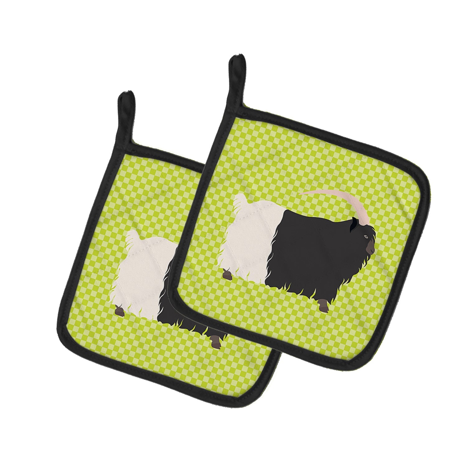 Welsh Black-Necked Goat Green Pot Holder Set of 2 Heat Resistant Quilted Hot Pads 7.5 x 7.5 Inch, Insulated Kitchen Trivets for Cooking & Baking