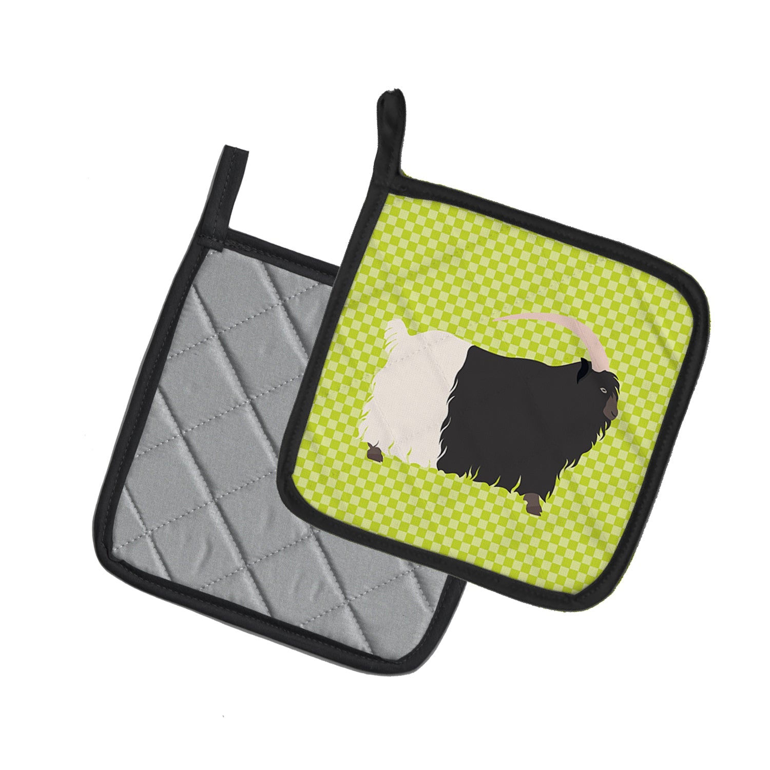 Welsh Black-Necked Goat Green Pot Holder Set of 2 Heat Resistant Quilted Hot Pads 7.5 x 7.5 Inch, Insulated Kitchen Trivets for Cooking & Baking