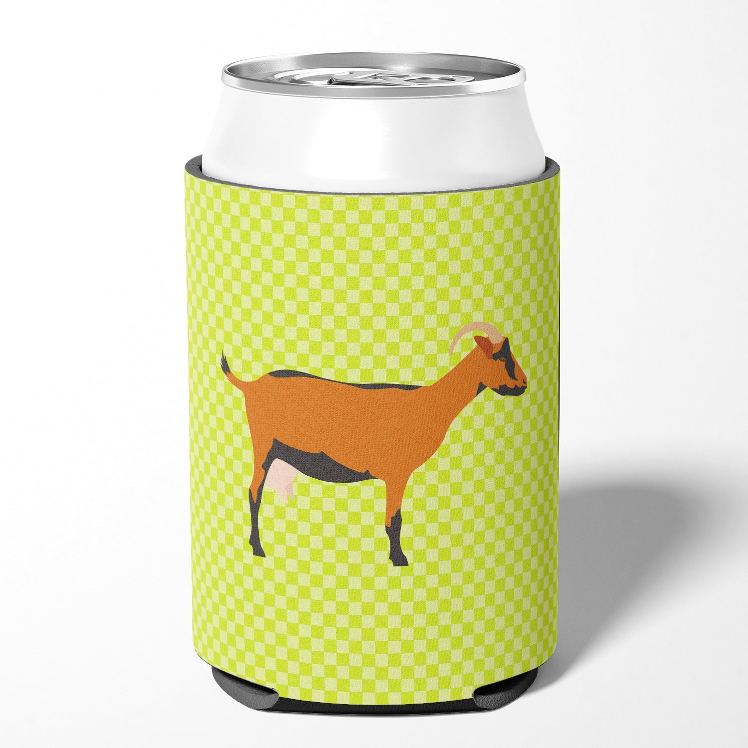Oberhasli Goat Green Can or Bottle Hugger Cooler Sleeve for Standard 12 oz Cans, Insulated Foam Beer & Soda Can Hugger Reusable