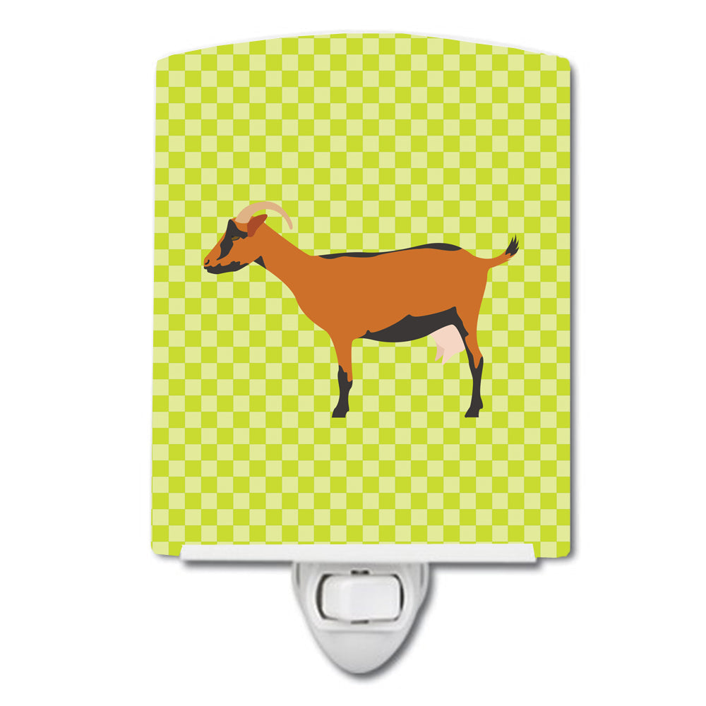 Oberhasli Goat Green Ceramic Night Light Compact, UL-Certified, Ideal for Bedroom, Bathroom, Nursery, Hallway, Kitchen, 6x4x3, Multicolor