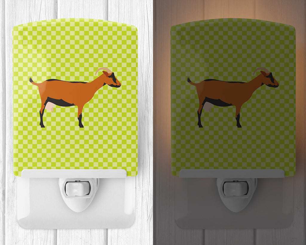 Oberhasli Goat Green Ceramic Night Light Compact, UL-Certified, Ideal for Bedroom, Bathroom, Nursery, Hallway, Kitchen, 6x4x3, Multicolor