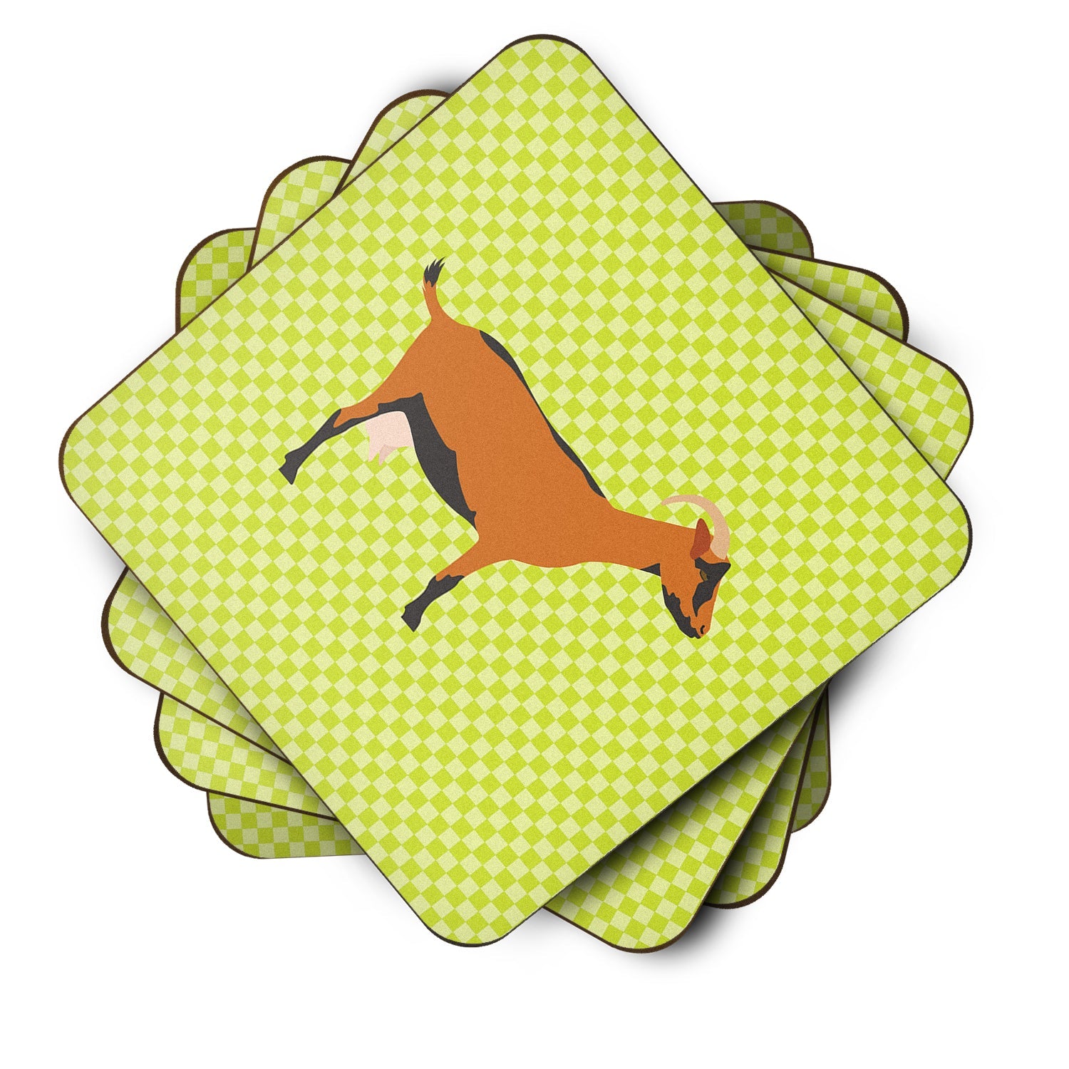 Oberhasli Goat Green Foam Coasters Set of 4 Cup Coasters for Indoor Outdoor, Tabletop Protection, Anti Slip, Mouse pad Material