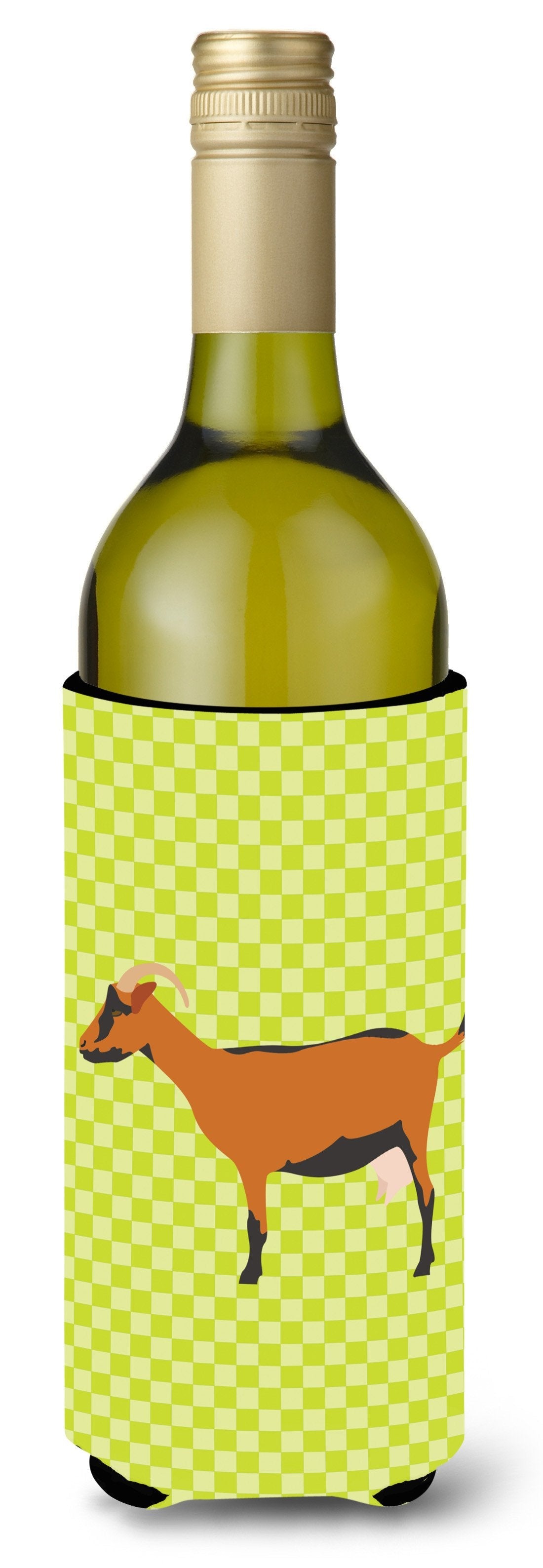 Oberhasli Goat Green Wine Bottle Hugger Gift Sleeve for Standard 750 ml Bottles, Insulated Reusable Also Fits Mini Shot & Pint Bottles