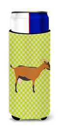 Oberhasli Goat Green Slim Can Hugger , Insulated Foam Hugger for 12 oz Slim Cans, Beer Bottles & Water Bottles, Printed in USA