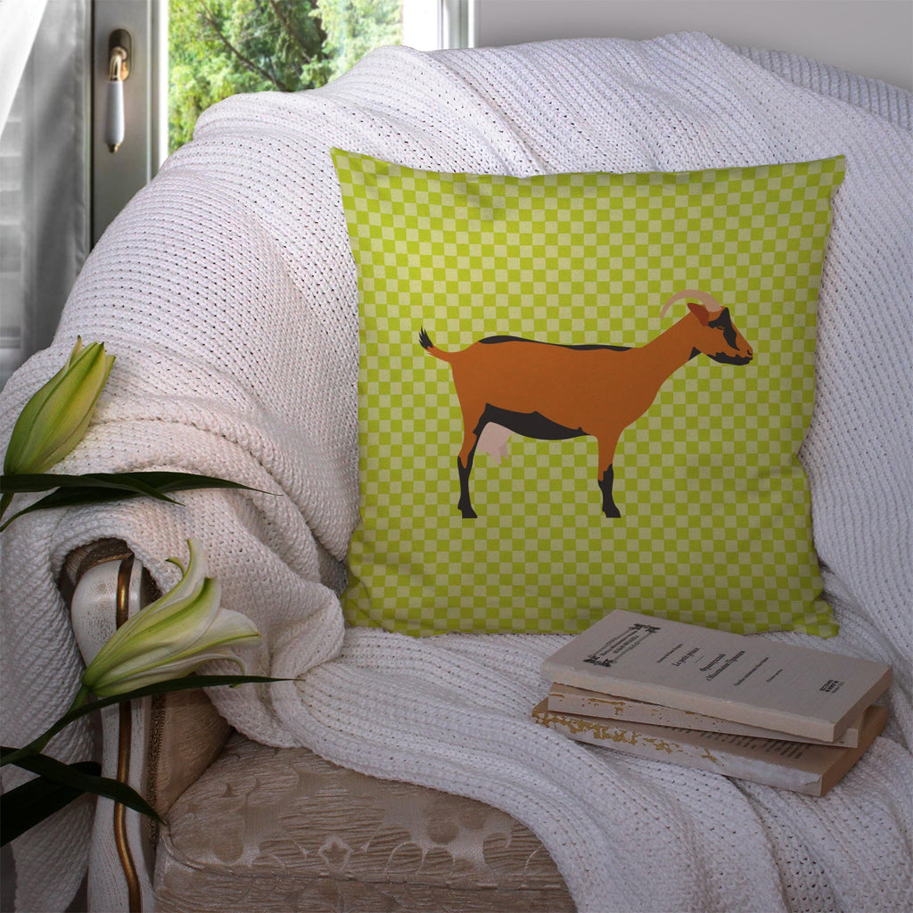 Oberhasli Goat Green Decorative Throw Pillow 14x14 Indoor Outdoor Accent Cushion, Fabric Cover with Insert for Sofa, Bed, Porch & Living Room