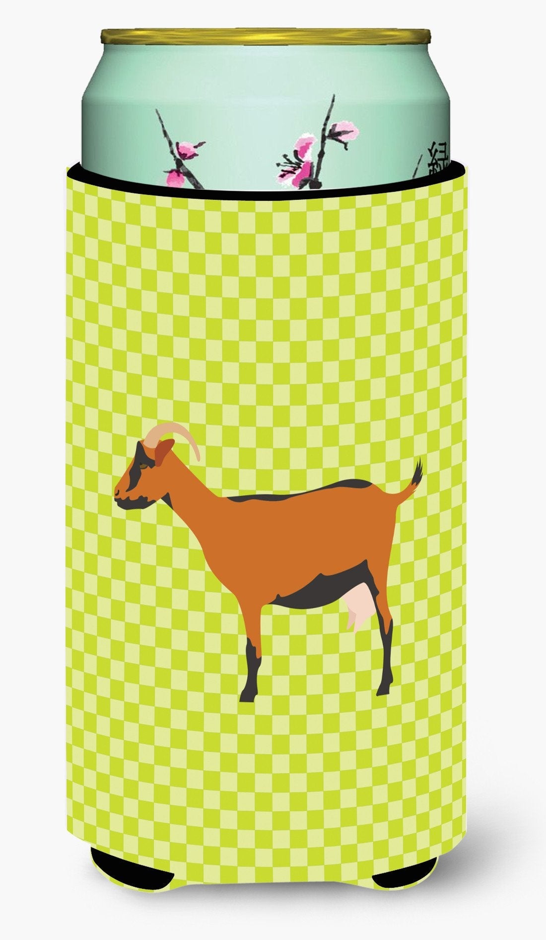 Oberhasli Goat Green Tall Boy Hugger Can Cooler Sleeve Machine Washable Drink Collapsible Insulator Beverage Insulated Holder