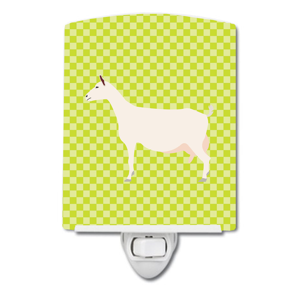 Saanen Goat Green Ceramic Night Light Compact, UL-Certified, Ideal for Bedroom, Bathroom, Nursery, Hallway, Kitchen, 6x4x3, Multicolor