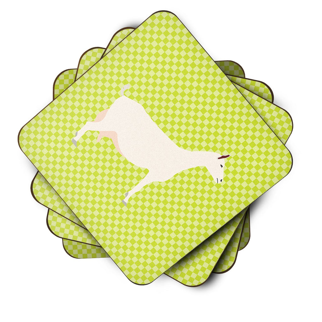 Saanen Goat Green Foam Coasters Set of 4 Cup Coasters for Indoor Outdoor, Tabletop Protection, Anti Slip, Mouse pad Material