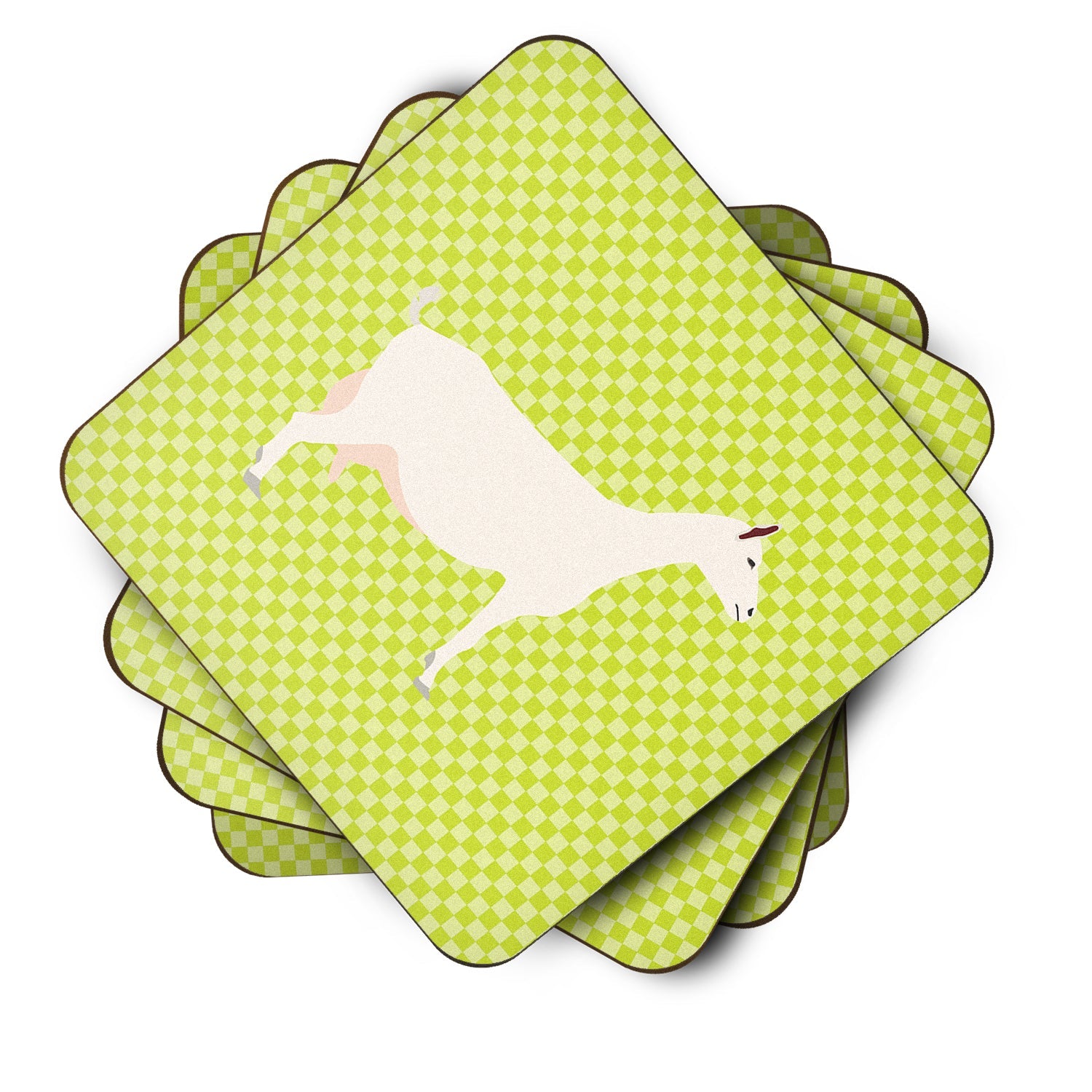 Saanen Goat Green Foam Coasters Set of 4 Cup Coasters for Indoor Outdoor, Tabletop Protection, Anti Slip, Mouse pad Material